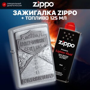 Зажигалка ZIPPO 20229 Harley-Davidson, серебристая, матовая с покрытием Street Chrome + высококачественное топливо 125 мл