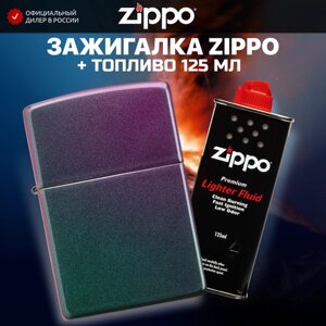 Зажигалка ZIPPO 49146 Classic, фиолетовая, матовая с покрытием Iridescent + высококачественное топливо 125 мл