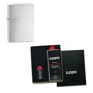 Зажигалка ZIPPO Classic Brushed Chrome в подарочной упаковке + топливо и кремни