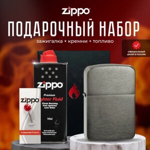 Зажигалка ZIPPO Подарочный набор ( Зажигалка бензиновая Zippo 24096 Black Ice 1941 Replica + кремни + топливо 125 мл )