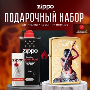 Зажигалка ZIPPO Подарочный набор ( Зажигалка бензиновая Zippo 29668 Mazzi + Кремни + Топливо 125 мл )