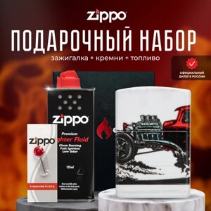 Зажигалка ZIPPO Подарочный набор ( Зажигалка бензиновая Zippo 48660 Hot Rod Design + Кремни + Топливо 125 мл )