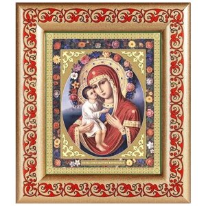 Жировицкая икона Божией Матери, в широкой рамке с узором 14,5*16,5 см