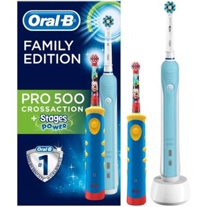 Звуковая зубная щетка Oral-B Pro 500 + Kids D10.513K, белый/голубой/желтый