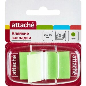 257342272 Клейкие закладки пластиковые 1 цвет по 25 листов 25х45 зеленый Attache 5 штук в упаковке