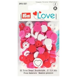 393030 PrymLove Кнопки Color Snaps сердце 12,4мм розовый/зеленый, пастельный/синий, светлый 30 штук Prym