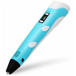 3D ручка второго поколения с набором пластика PLA (3 цвета, 9 метров) / Ручка 3D Pen-2 для детей, с дисплеем, голубой