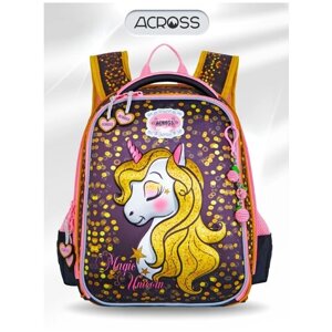 ACROSS/Школьный ортопедический ранец для девочки ACROSS 22-392-08/портфель в школу +пенал+мешочек для обуви+ брелок в подарок