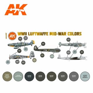 AK11717 Набор красок WWII Luftwaffe Mid-War Colors SET 3G