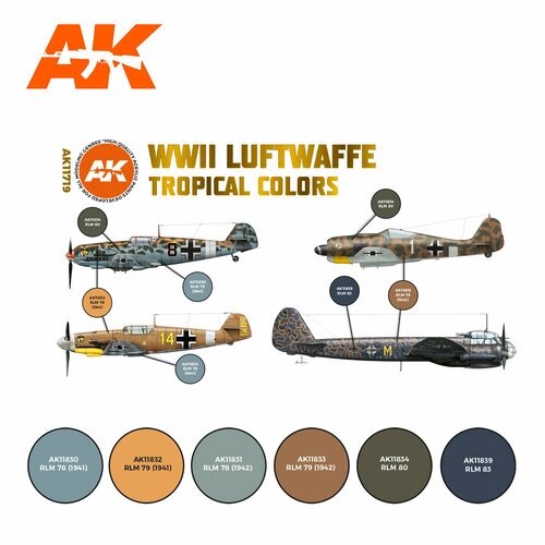 AK11719 Набор красок WWII Luftwaffe Tropical Colors SET 3G от компании М.Видео - фото 1