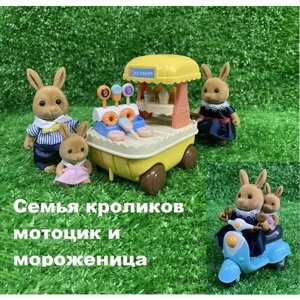 Аксессуары и мебель для кукольного домика: Семья кроликов и пекарня (мороженица), транспорт - мотоцикл для семейного автомобиля, куклы - питомцы, новая линейка Santomle families