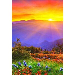 Алмазная картина 40х50 "Восход в горах" с подрамником