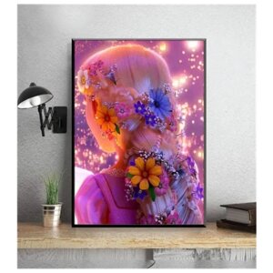 Алмазная картина " Девушка в цветах" 30 х 40 см. (без подрамника)