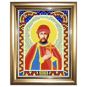 Алмазная мозаик"Святой Владислав" 10,5Х14,5см в подарок золотая рамка для готовой работы