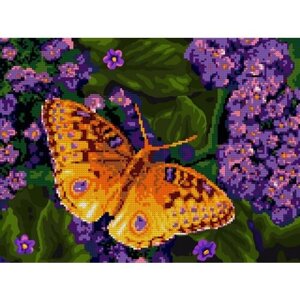 Алмазная Мозаика 30*40см Холст (Частичная выкладка) Стразы-камешки Фиолетовые цветочки (рулон) (картонная упаковка) (33713)