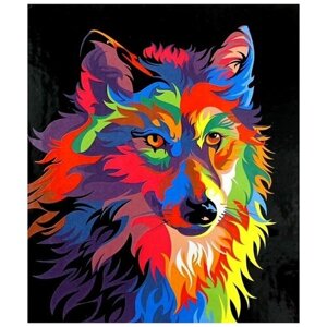 Алмазная мозаика 3D 40*50 см неоновый-волк