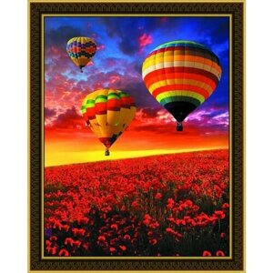 Алмазная мозаика 40х50 "Воздушные шары над полем на восходе солнца" на холсте с подрамником (картина круглыми стразами)