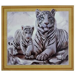 Алмазная мозаика 40x50 "Белые тигры" 7D на подрамнике, Картина стразами
