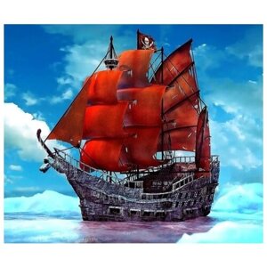Алмазная мозаика 40x50 "Пиратский корабль" 7D на подрамнике, Картина стразами