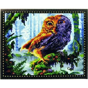 Алмазная мозаика 40x50см круглые стразы птицы, природа, лес, сова, сокол