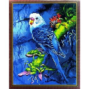 Алмазная мозаика 40x50см круглые стразы птицы, волнистый попугай, природа, лес