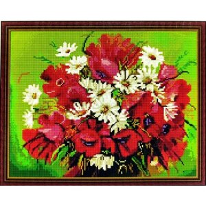 Алмазная мозаика 40x50см круглые стразы сирень, пионы, ягоды, фрукты, архидея, розы, натюрморт, полевые цветы, маки, ромашки