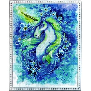 Алмазная мозаика 40x50см круглые стразы сказочные животные, единорог, конь, лошадь