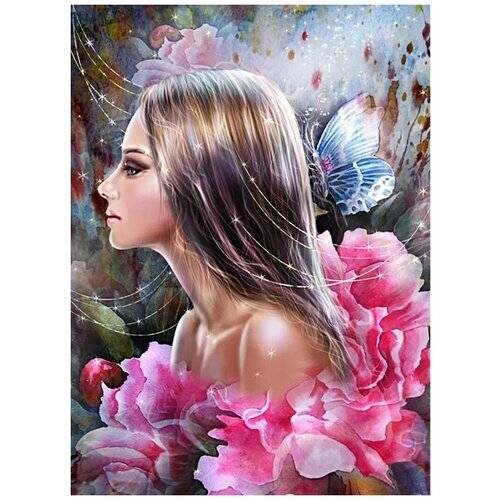 Алмазная мозаика 9D на подрамнике 50х40 Девушка с цветами в волосах от компании М.Видео - фото 1