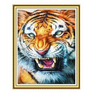 Алмазная мозаика без подрамника 40x50 см / круглые стразы/ Оскал тигра