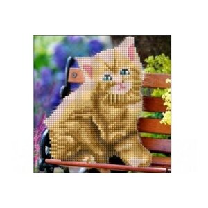 Алмазная мозаика, блестящая "Рыжий котенок", 20х20 см (без подрамника, с частичным заполнением)