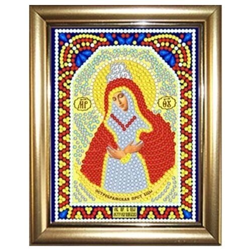 Алмазная мозаика "Богородица Остроабрамская" 10,5Х14,5см в подарок золотая рамка для готовой работы от компании М.Видео - фото 1