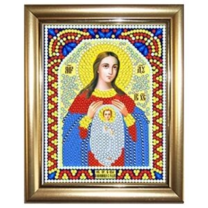Алмазная мозаика "Богородица Помощница в родах" 10,5Х14,5см в подарок золотая рамка для готовой работы
