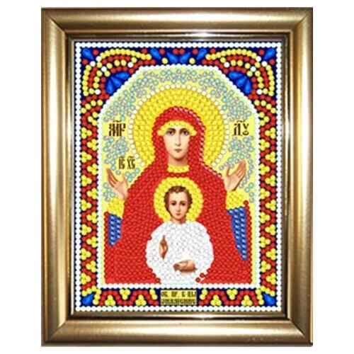 Алмазная мозаика "Богородица Знамение" 10,5Х14,5см в подарок золотая рамка для готовой работы от компании М.Видео - фото 1
