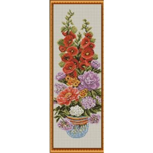 Алмазная мозаика "Букет с мальвами" на подрамнике, 22х66 см, цветы/натюрморт