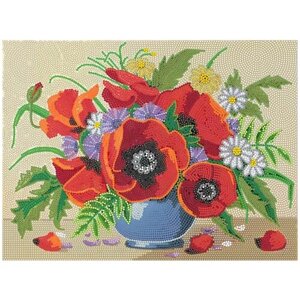 Алмазная мозаика "Букет с яркими маками" на подрамнике, 30x40см, цветы/маки