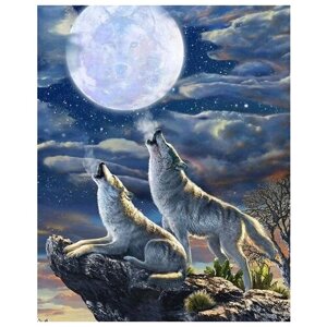 Алмазная мозаика Colibri Воющие волки 40х50 см Круглая