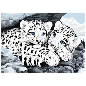 Алмазная мозаика Цветной «Ягуарята»30х40 см, полная выкладка, круглые непрозрачные стразы)