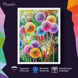 Алмазная мозаика Цветные одуванчики / MozArt / вышивка стразами 30х40