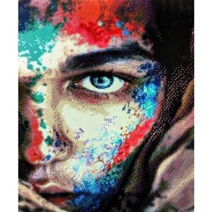 Алмазная мозаика "Девушка" 40x50, квадратные стразы попарт, лицо, глаз, губы, абстракция, яркая
