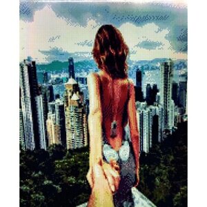 Алмазная мозаика Девушка, следуй за мной, 40x50, квадратные стразы попарт, городской пейзаж, Нью-Йорк, романтика , пара