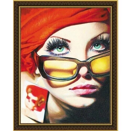 Алмазная мозаика "Девушка в очках" на подрамнике с круглыми стразами 40х50 см, HWA2152 от компании М.Видео - фото 1