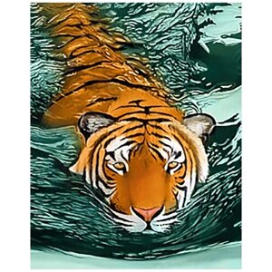 Алмазная мозаика Гранни «Тигровые воды»48х38 см, полная выкладка, квадратные стразы)