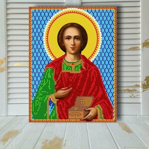 Алмазная мозаика икона на подрамнике Святой Пантелеймон 28*35 см