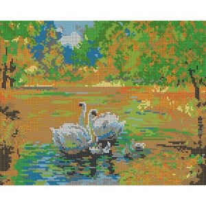 Алмазная мозаика картина Пейзаж с лебедями 35*43,5см