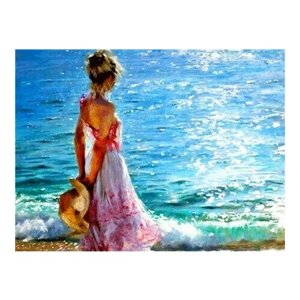 Алмазная мозаика картина стразами Девушка на берегу моря, 30х40 см
