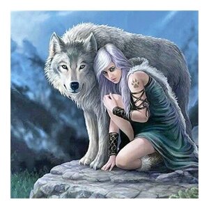 Алмазная мозаика картина стразами Девушка с волком, 30х30 см