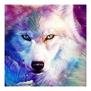 Алмазная мозаика картина стразами Волк в космосе, 30х30 см