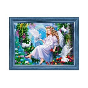 Алмазная мозаика классическая 40х50 см, с подрамником,с частичным заполнением, 20 цветов «Ангелочек и голуби»