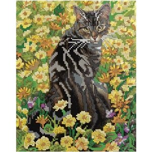 Алмазная мозаика Кот в цветах 27,5Х35см