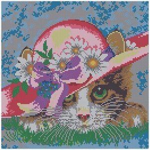 Алмазная мозаика. Котёнок в шляпе 39х39см